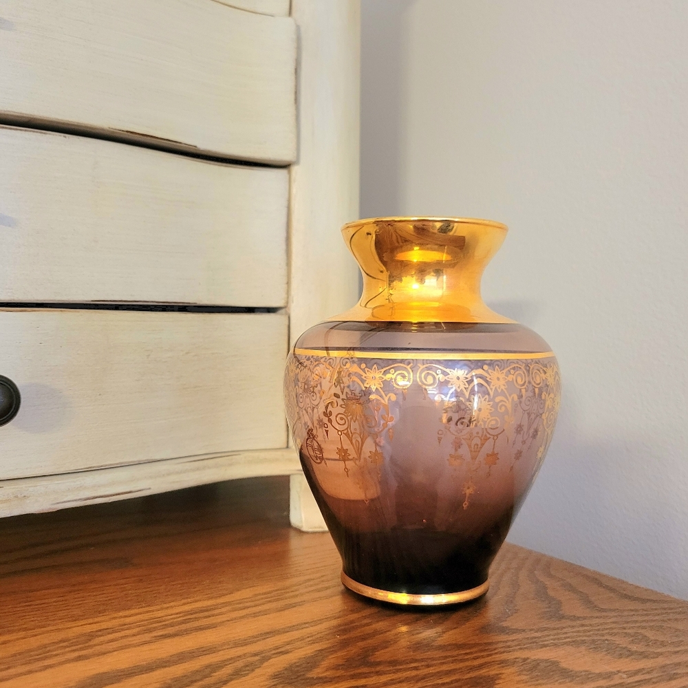 Murano Glass Vase with Gold Trim - Purple